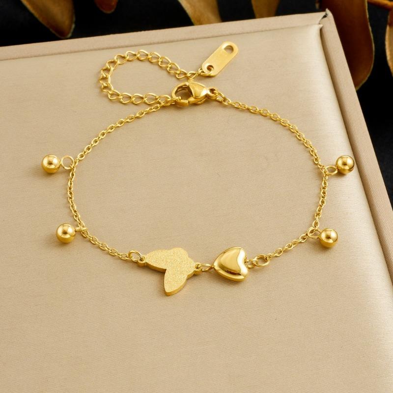 Gold Double Layer Butterfly Charm Bracelet