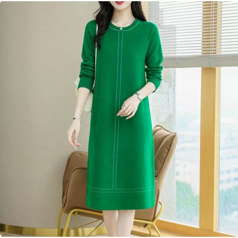 

DIMANAF 2023 зимнее платье, осенние женские однотонные свитера, вязаный модный свободный пуловер больших размеров в повседневном стиле, зеленый свитер