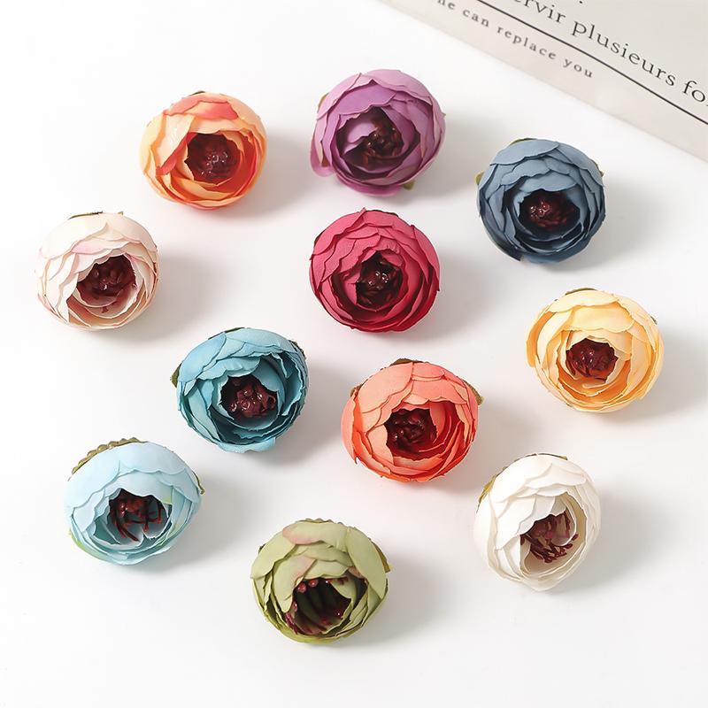 5/10/20Pcs 3cm Silk Tea Roses Heads Artificial Flowers Wedding Home Wedding Decor DIY Wreath Scrapbook Gift Box Fake Flowers