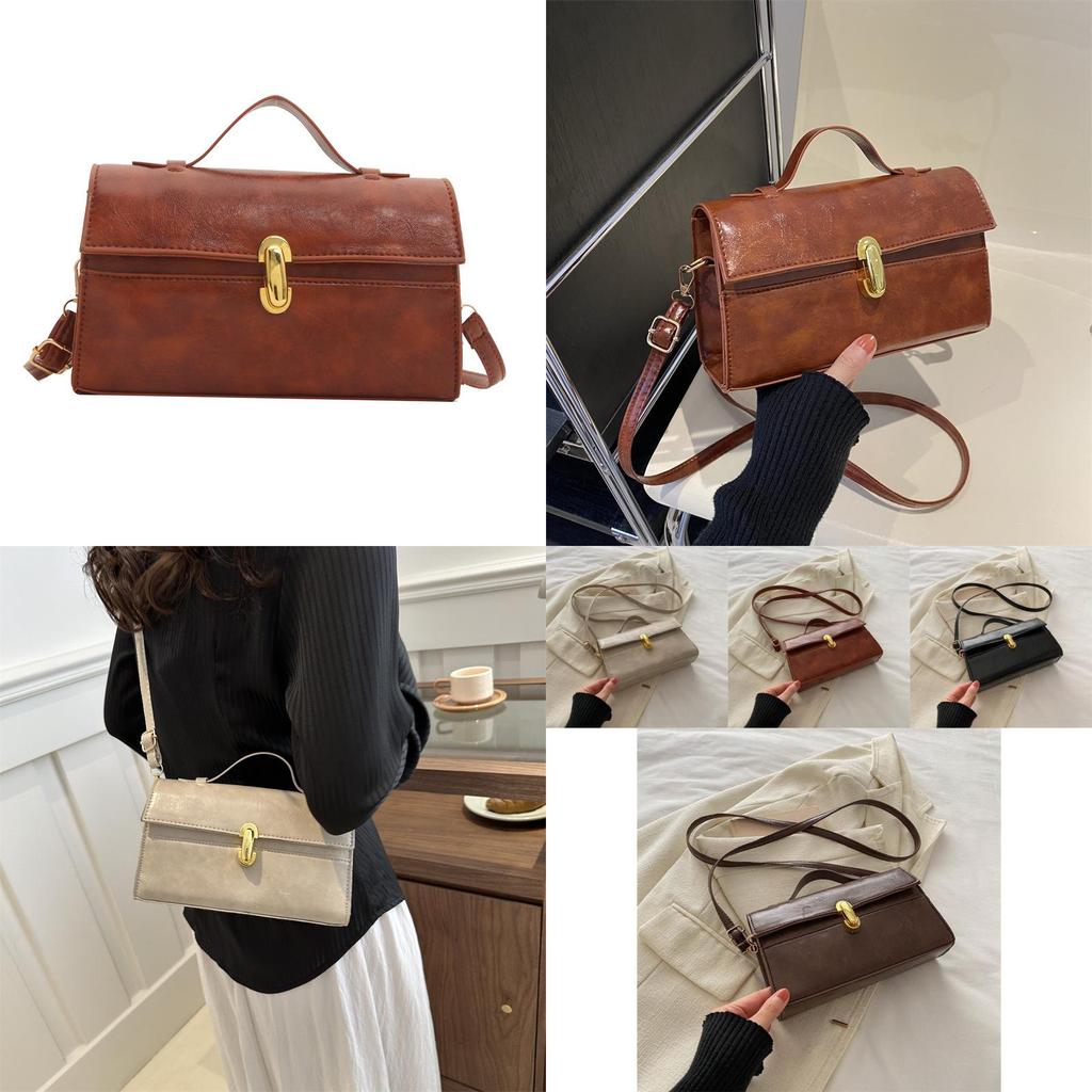 Stylish Vintage Shoulder Crossbody Bag In Black Cream Brown Stylish Pu Material