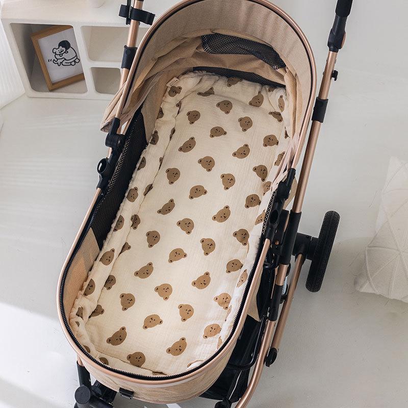 Reversible Quilted Baby Stroller Pad: Soft Crepe-Velvet, Double-Sided Cotton Cushion