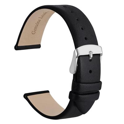 WOCCI Genuine Leather Watch Calf Black with Silver Buckle Band, 20mm, Leather,
