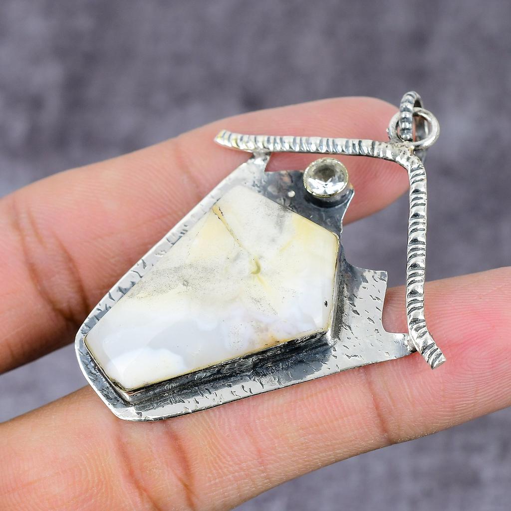 Howlite Jasper, Topaz Handmade 925 Sterling Silver Pendant 2.37" h6t56