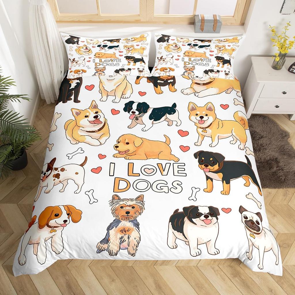 Dog Bedding Set King Full Kids Cute Cartoon French Bulldog Dogs Duvet Cover Watercolor Animal Comforter Cover Puppy Quilt Cover