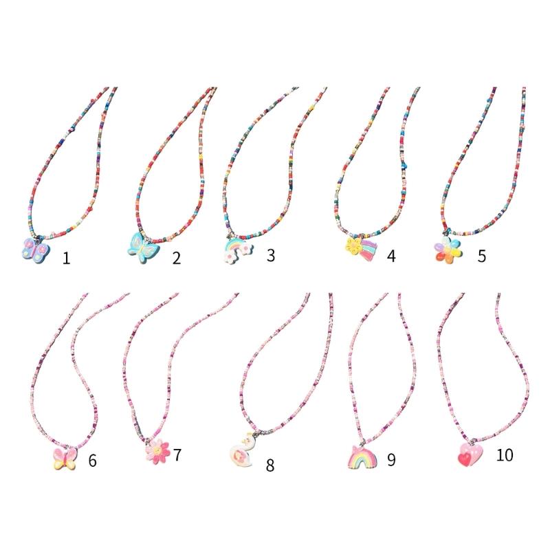 Fashionable Sweet Beads Necklace Short Choker Y2K Colorful Jewelry Pendant Necklace Rice Beads Material for Women Girls