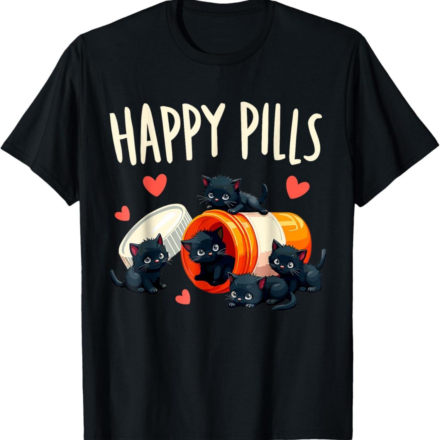 Happy Pills Cat & FUNNY CUTE MEME Cat T-Shirt S