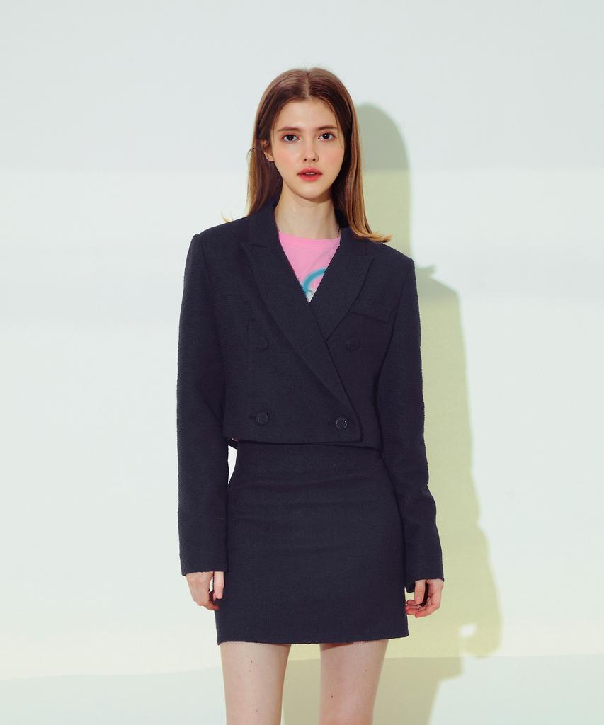ETRE AU SOMMET Double Tweed Set-Up Skirt (Black)