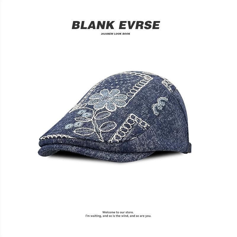 

Ретро вышивка цветок кепка вперед женская большой обхват головы показывает лицо маленьким личность литературный и универсальный износостойкий берет Average size (58-60cm)