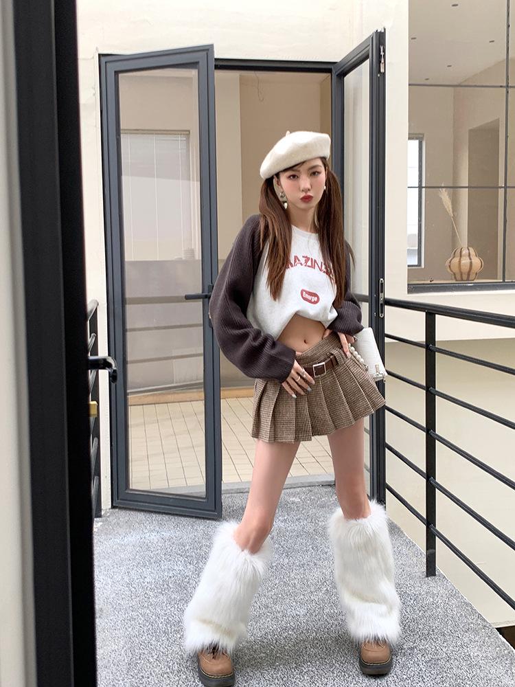 Women's Retro Houndstooth Pleated Midi & High Waist Mini Skirt - Autumn Collection XS