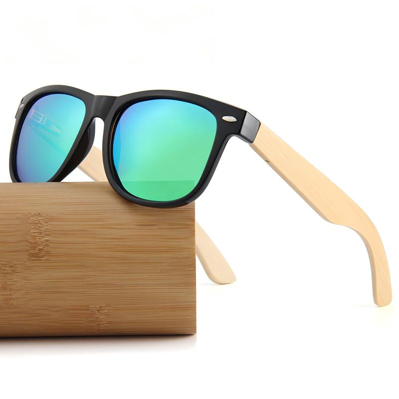 New Large Frame Bamboo Temple Polarized Sunglasses Classic Rivet Vintage UV Protection Shades Bamboo Wood Glasses