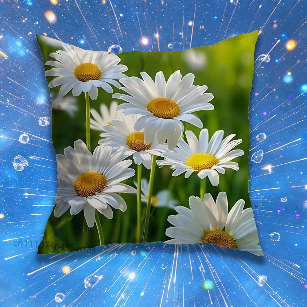 Daisy Flowers Pillow for Sofa Seat Chair DecorativeModern Home Decor Print Throw Cushion