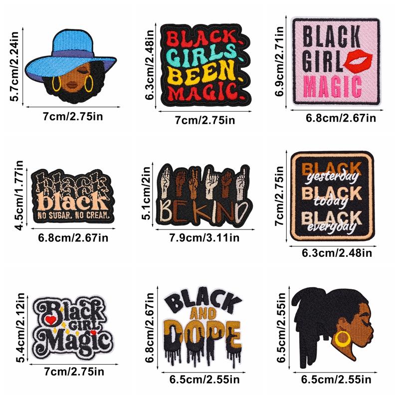 10PCS Fashion Black Girl Embroidered Patch Iron On Patches For Clothing Black Girl Magic Patches For Clothes Jackets Sewing DIY