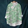 Women's Loose Ruffled Retro Floral Print Stand Collar Long Sleeve Cotton And Linen Top