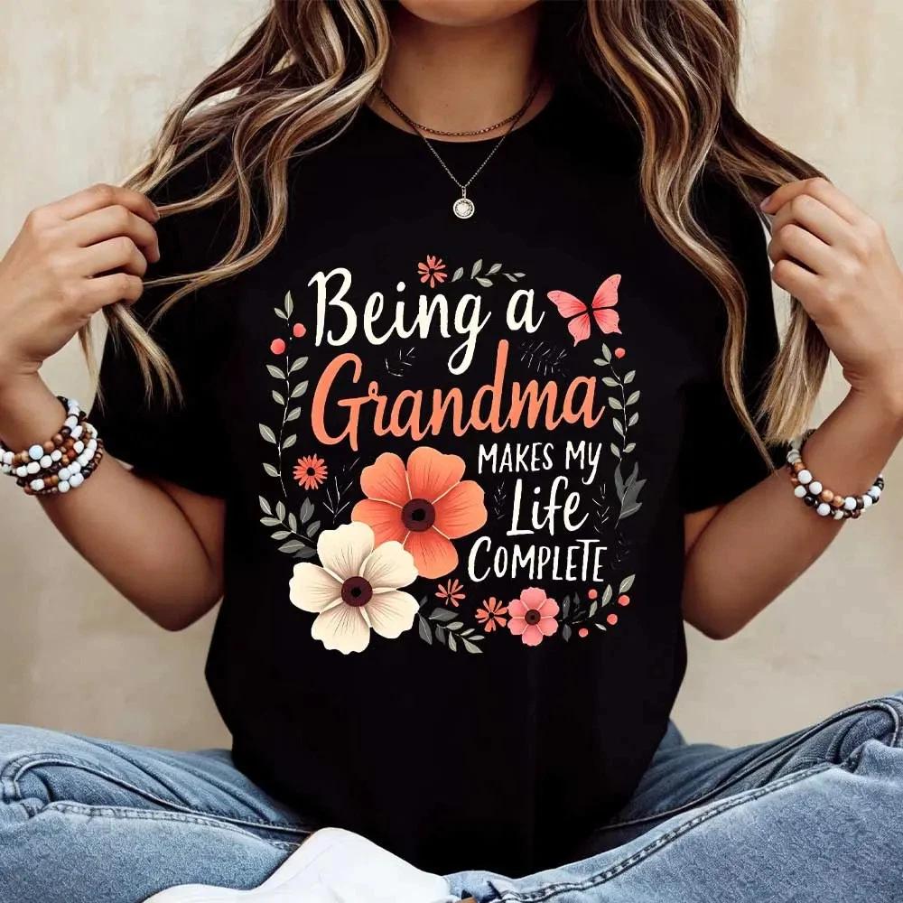 Floral Grandma Quote Design T Shirt Crew Neck Casual Tee XL