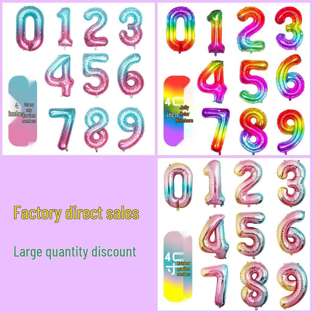 40" Rainbow Gradient Aluminum Foil Number Balloon Birthday Decoration Ornaments for Kids, Helium-Compatible
