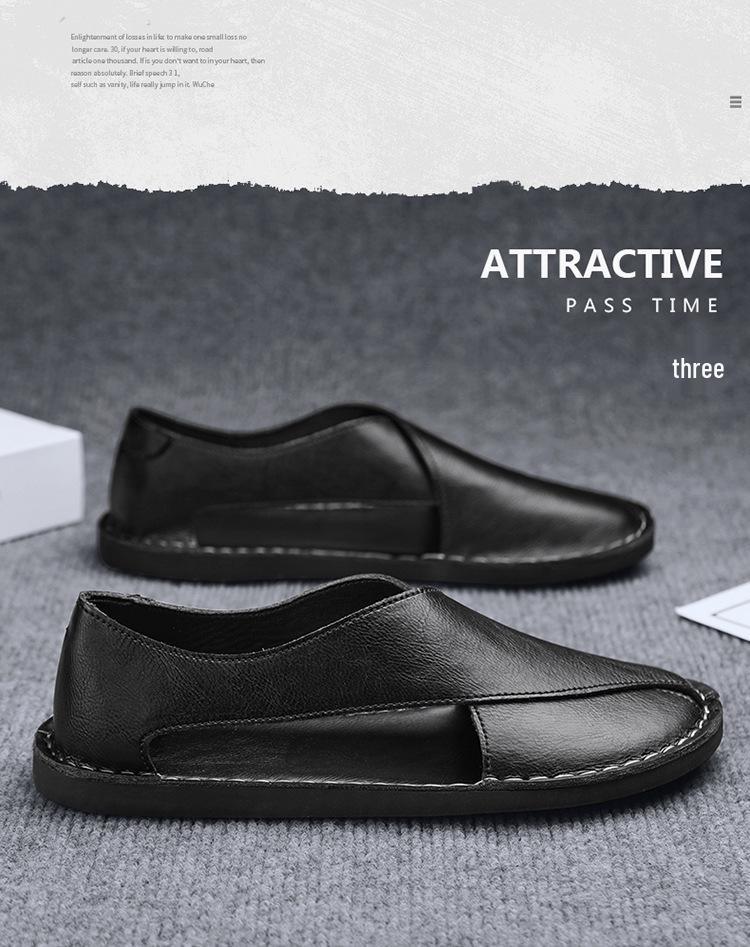 Men's Genuine Leather Cross-Strap Sandals - Breathable, Comfortable Slip-on Shoes for Summer.