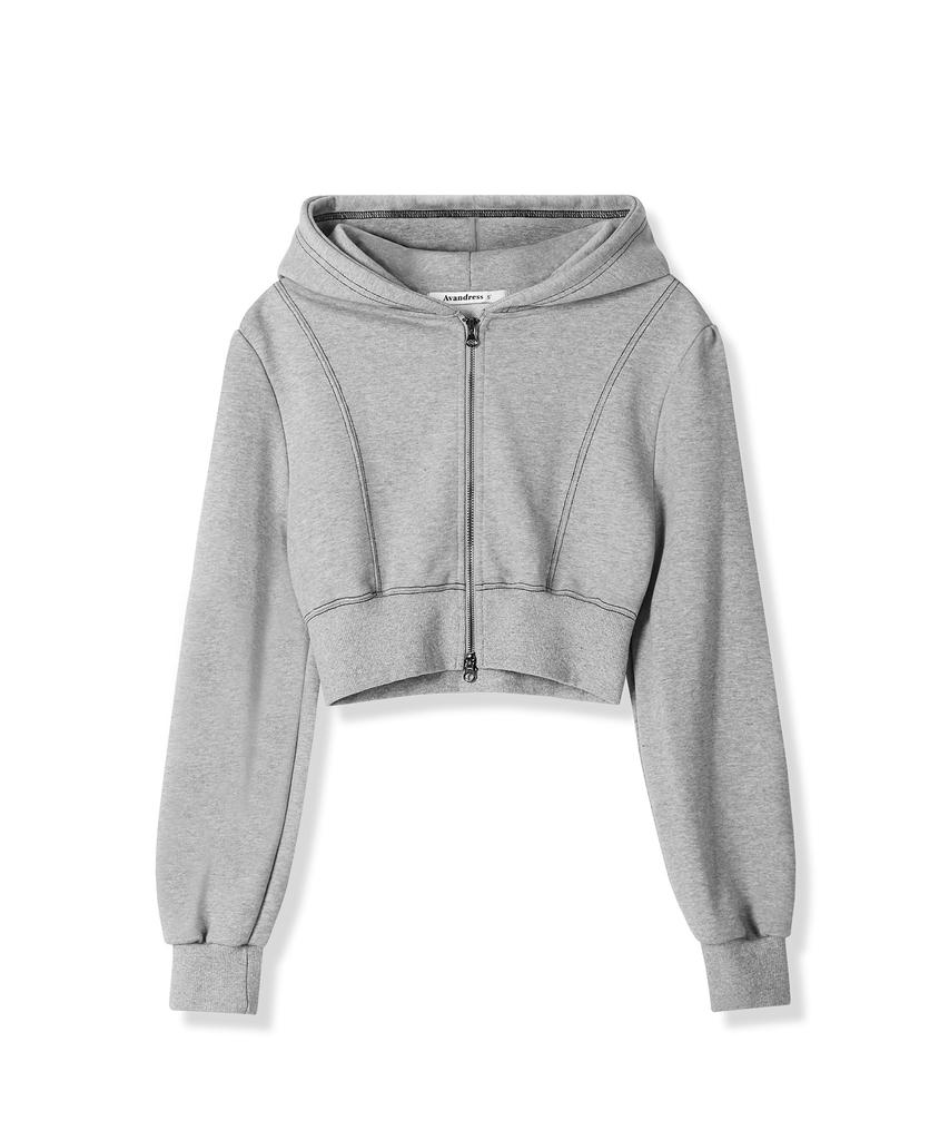 Avandress Rora Stitch Crop Hood Zip-Up - 3Col