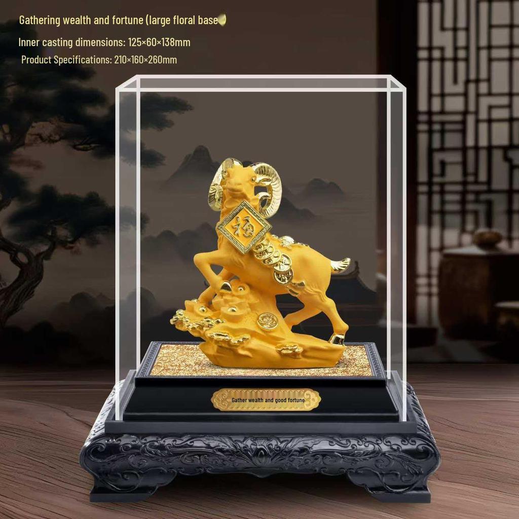 Golden Sheep Feng Shui Figurine for Prosperity - Three Sheep Zodiac Wealth Attracting Gift