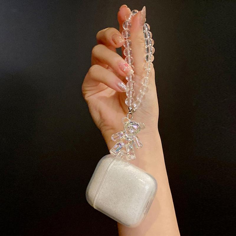 Glitter Transparent Anti-drop Bluetooth Headset Case for Apple AirPods 1 /1 Generation Bear Crystal Pendant Pro/1