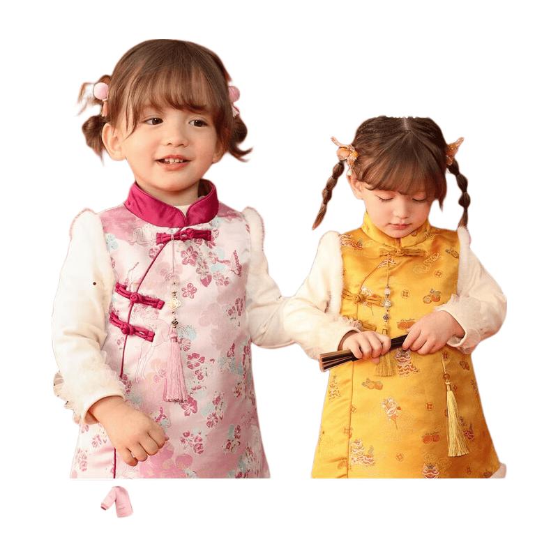 LUSON Baby Girl's Fleece-Lined Sleeveless Cheongsam Dress