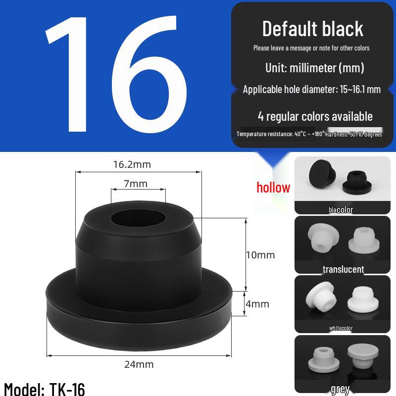 Black High-Temperature Resistant T-Shaped Silicone Stopper - Round Hole Rubber Gasket & Shock-Absorbing Blind Plug