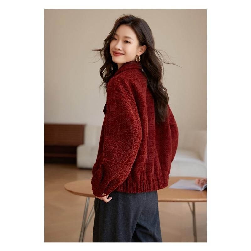 Kleine Duftstil Verdickte Jacke Neujahr Winter Revers Retro Modische Jacke für Damen