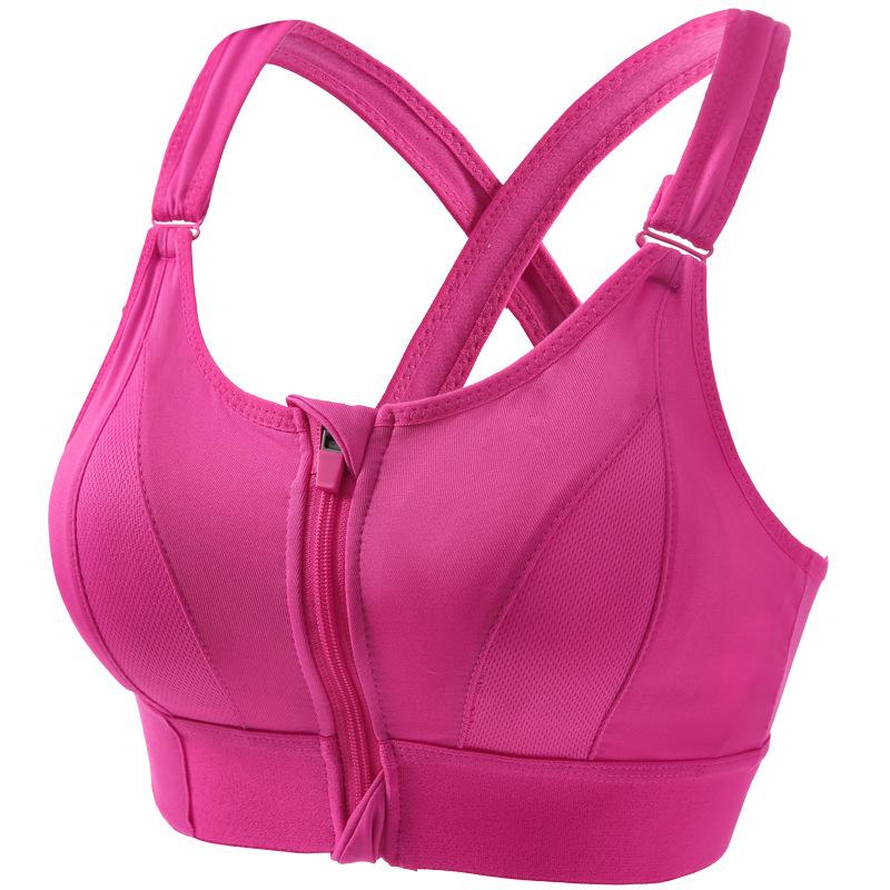 Black Front Zip Cross Back High Impact Sports Bra with Adjustable Straps for Running and Gym
