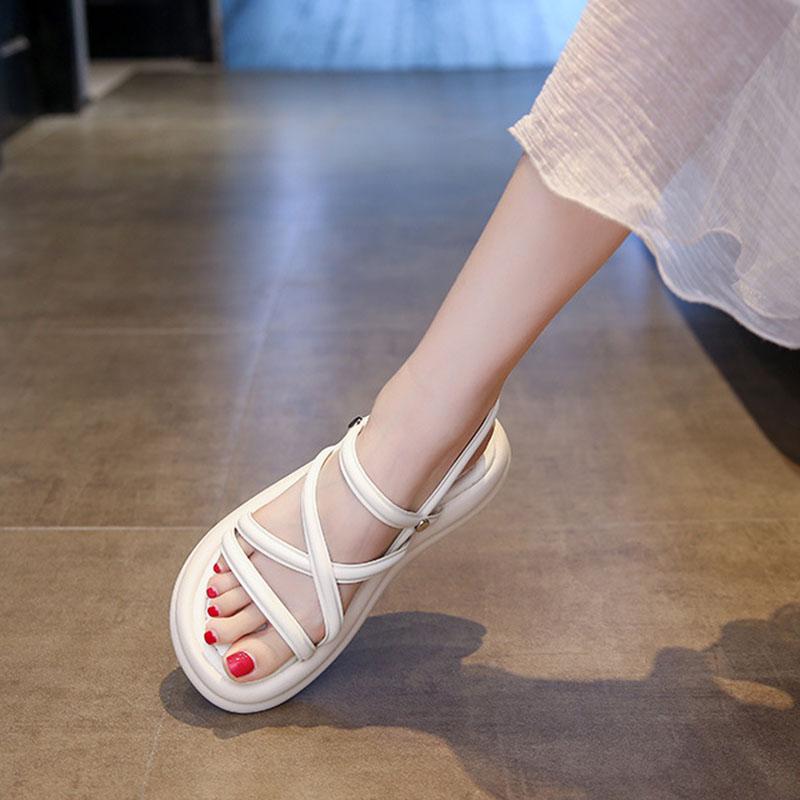 Fashion Flat Sandals Women 2025 New Summer Soft Sole Casual Roman Sandales Femmes Black White Cross Band Women's Shoes Sandalias Mujer