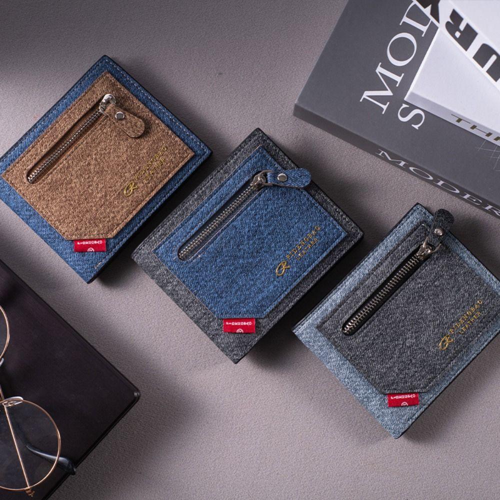 

PU Leather Men s Short Purse Color Contrast Two Fold Wallet High Quality Men Coin Pocket Outdoor коричневий