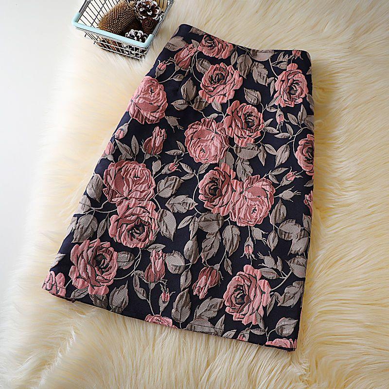 Dame Slim A-linje skjørt Elegant Lady Rose Print Høy midje Hoftedekkende skjørt