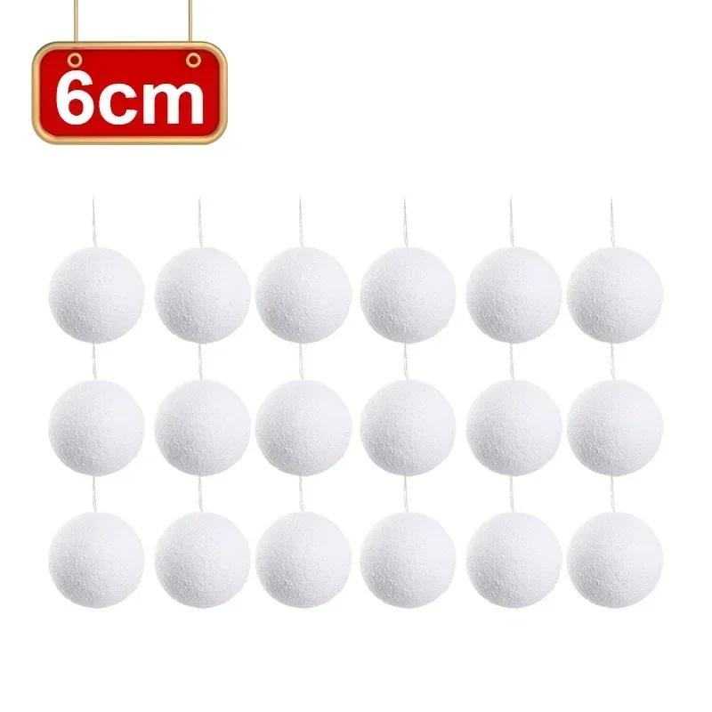 60/6PCS White Foam Christmas Balls Xmas Tree Hanging Ball Pendant Ornament for New Year Party Home Decoration Supplies Wholesale