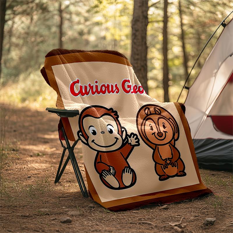 1pc Curious George8 Theme Blanket - Digital Print, Polyester, Cozy for All Seasons, Perfect for Outdoor, and Travel