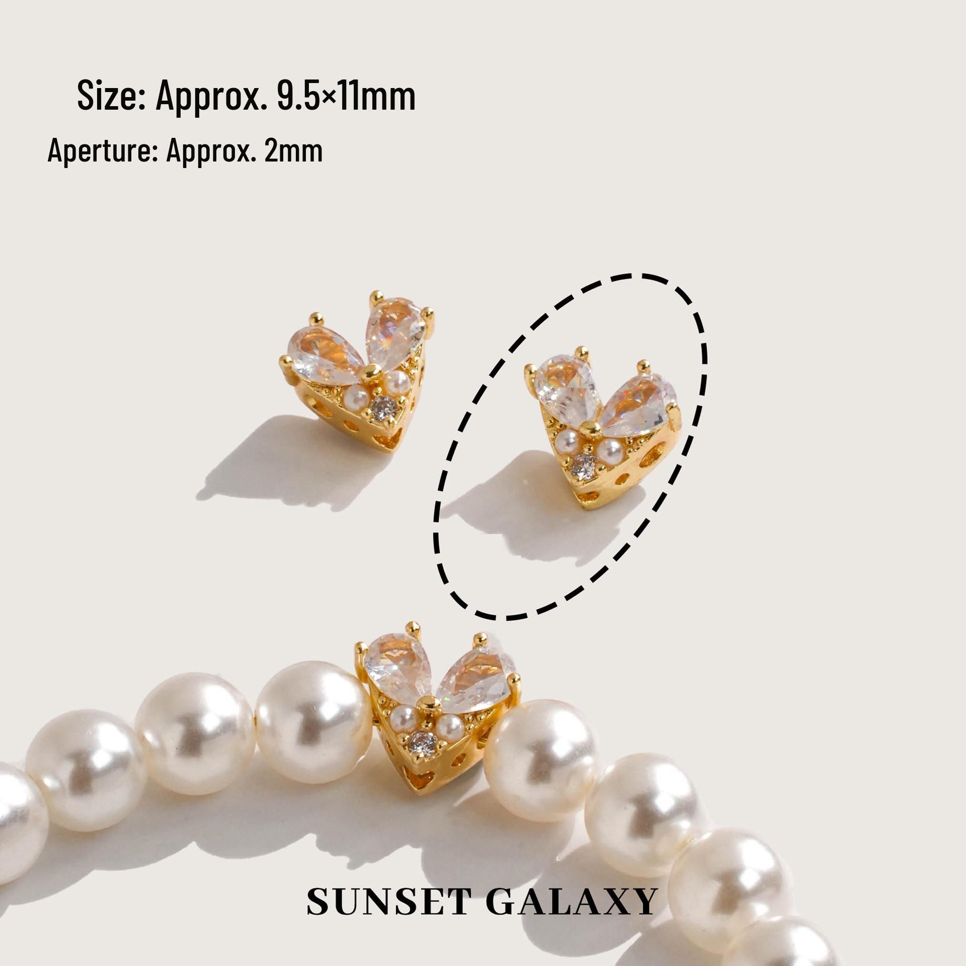 18k Gold Plated Porous Heart Beads with Inlaid Diamonds for DIY Jewelry Crafting