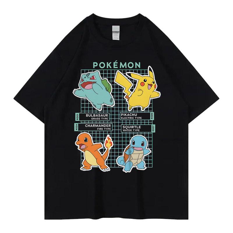 Pok É Mon Pikachu Little Fire Dragon Johnny Turtle Pok É Mon Printed Short Sleeved Mens Tshirt Childrens Parent Child Wear
