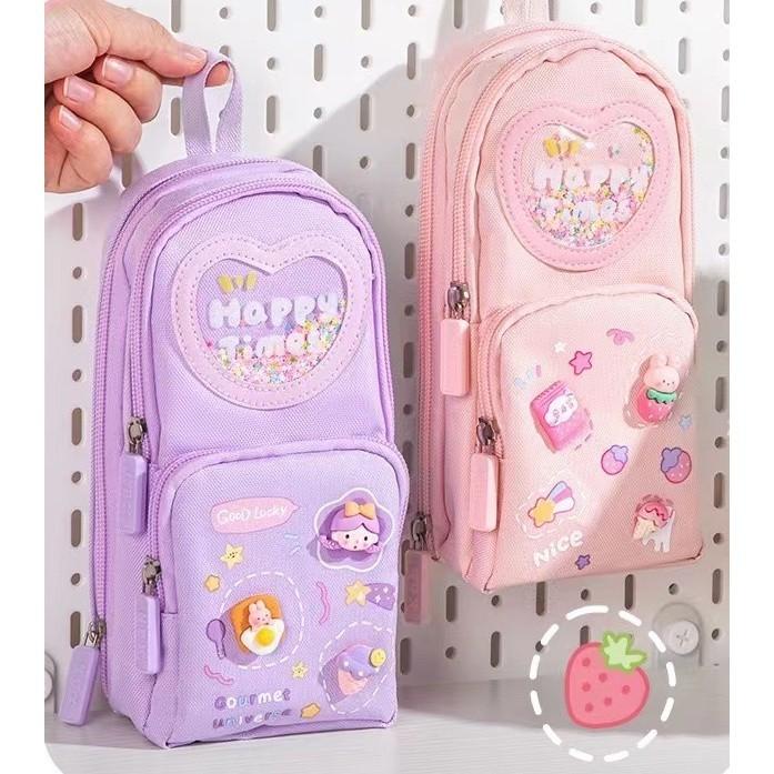 Backpack Waterproof Pencil Case for Girls Elementary School Students Children Large Capacity Aesthetic Value Simple and Cute Girls' Cartoon Stationery