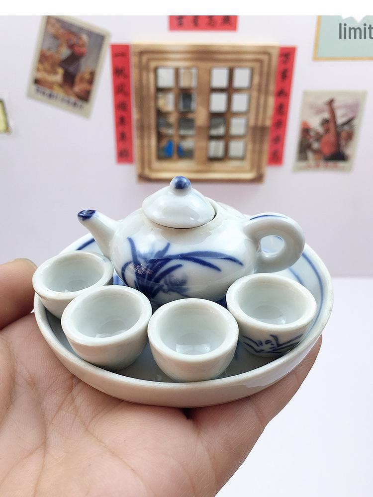 Set de ceai ceramic miniatural pentru casa de joacă a copiilor – Ornamente ceainic și ceașcă de ceai