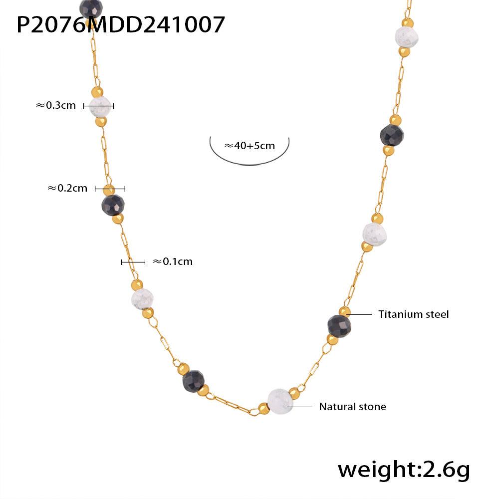 Natural Lapis Lazuli Handmade Beaded Collarbone Necklace, Double Layer Titanium Steel PVD Real Gold Plated Jewelry