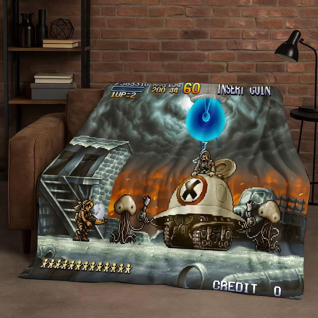 Classic Game Metal Slug Pixel Style Flannel Blanket,Ultra Soft Warm Plush Throw for Home Bedroom Bed Sofa Cover Office Travel