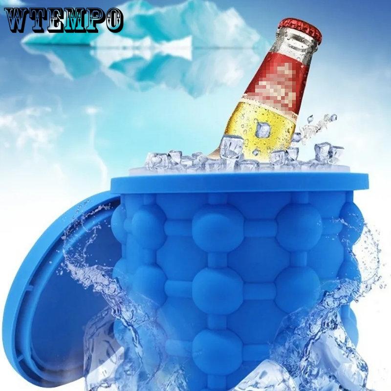 WTEMPO Secchiello per ghiaccio in silicone piccolo, per la casa, per l'esterno, portatile, per il ghiaccio, per il bar, per il ghiaccio, refrigerato, in silicone, con coperchio