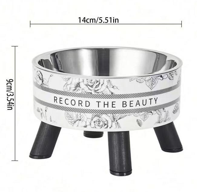 Polka Dot High-Footed Stainless Steel Pet Bowl - Anti-Spill, Neck Protection for Cats & Dogs