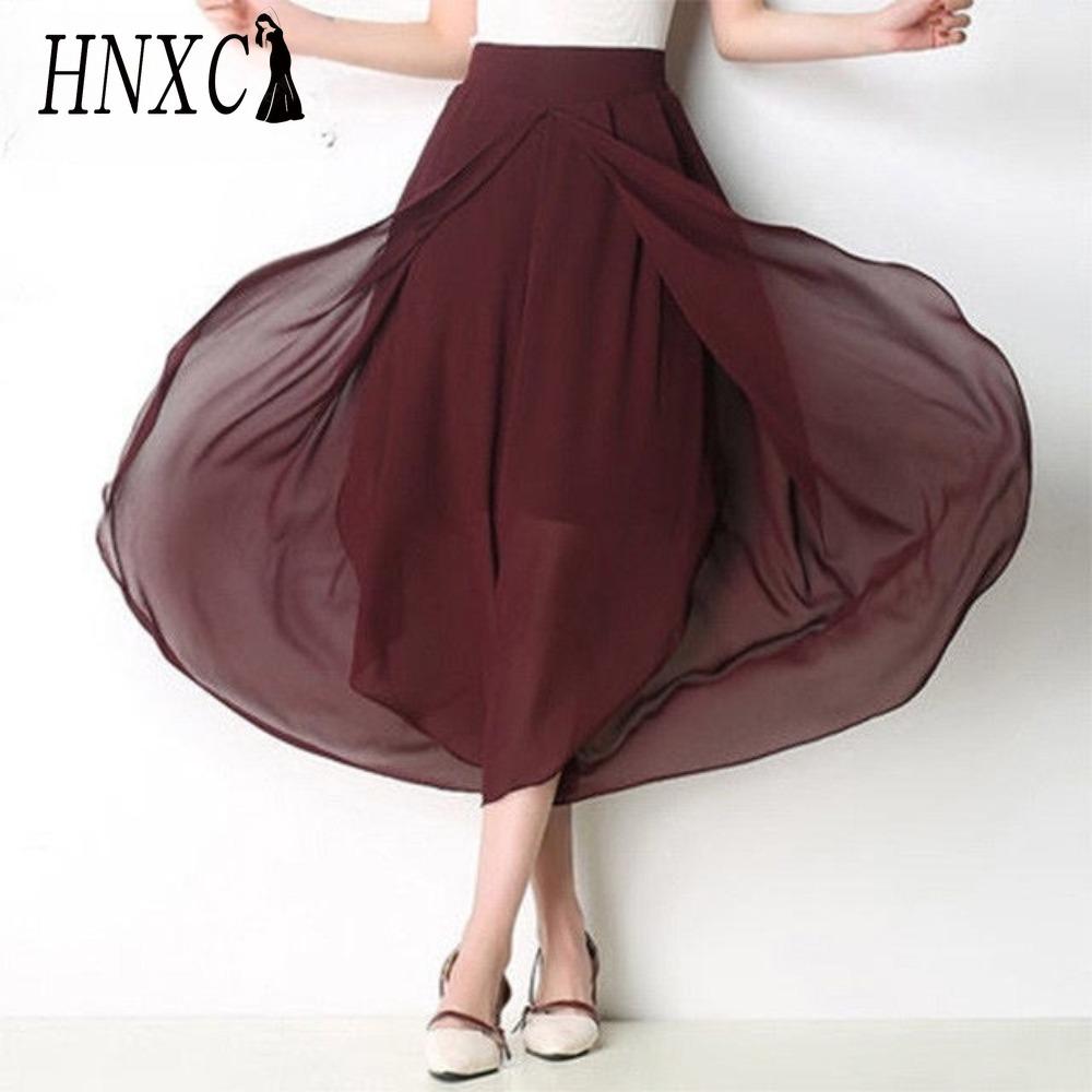 HNXC 4 color Summer Pants Loose Women Ankle Length Trousers High Waist Chiffon Skirt Wide Leg Trousers Plus Size Pants