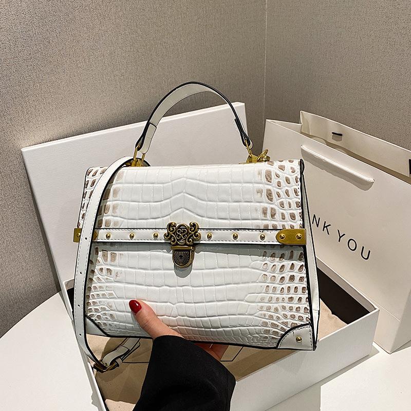 Leren Handtassen met Krokodillenpatroon voor Dames Klassieke Schoudertassen Metalen Gesp Luxe Designer Merk Kwaliteit Steen