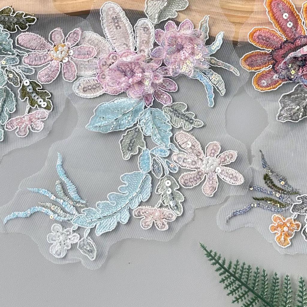 Heavy Industry Mesh Yarn Multi-Color Embroidery Cloth Sticker Nail Diamond Sequin Patch Sticker Cheongsam Dress Clothing Accessories Decorative