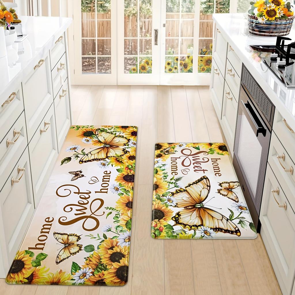 1PC Sunflower Butterfly Kitchen Rug Non-Slip Door Mats Pop Design Bathroom Rug Bath Mat Carpet for Home Sink Laundry Decor