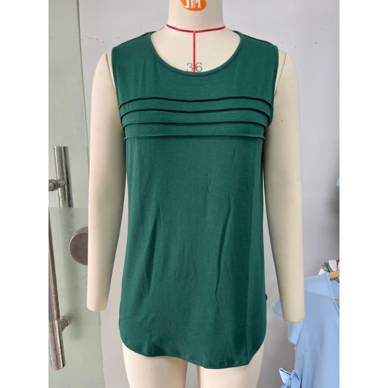 Women's Spring and Summer New Color Round Neck Loose Sleeveless T-shirt Vest Top