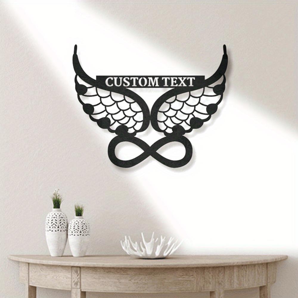 Sculpture murale Ailes d'ange en métal Texte personnalisé Décoration de maison Cadeau pour les parents Panneau anglais