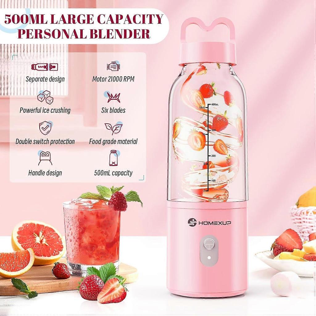 Portable Personal Blender 17 OZ/500 ML Juicer, 175W Personal Size Blender, Ideal for Smoothies, Ice Blending, Juicing, and Foo