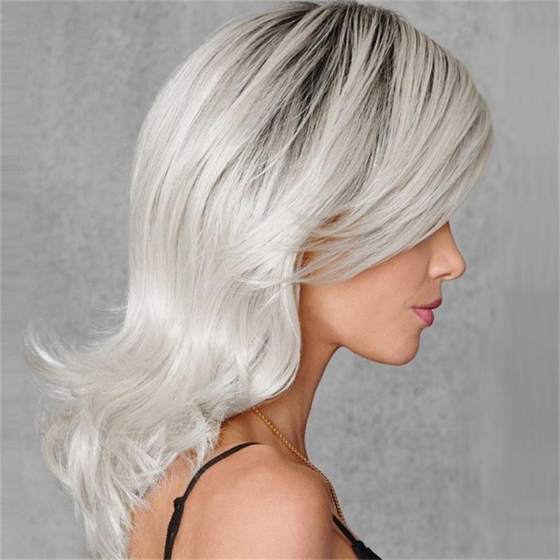 Synthetic Wigs Ombre Long Curly Wig with Bang for Women Lady Daily Cosplay Natural Fluffy Hair