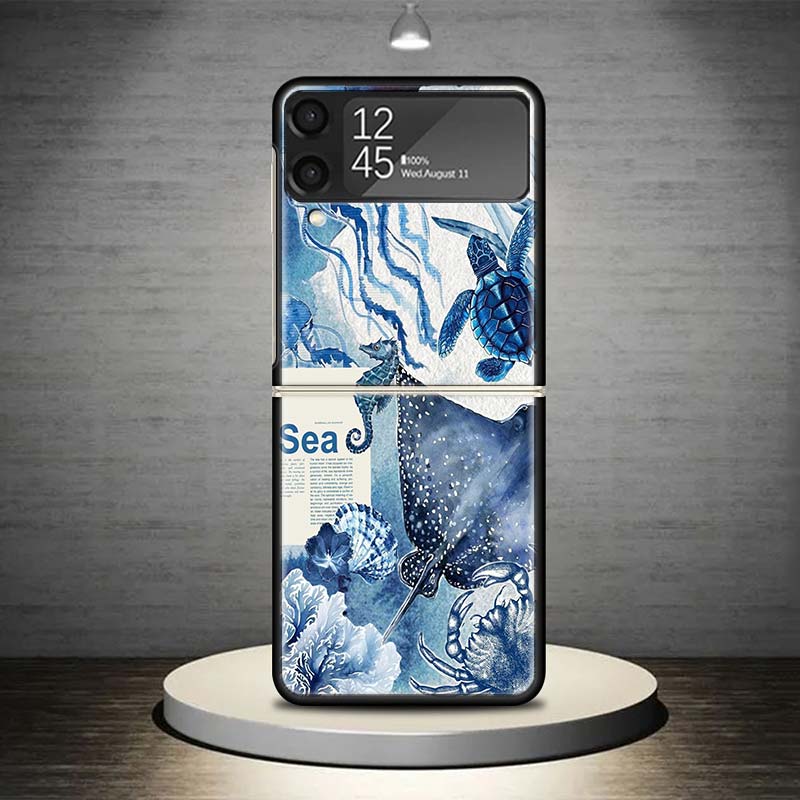 Ocean Starfish Sea Turtle Shark Phone Case For Samsung Galaxy Z Flip 7 6 5 4 3 5G Shockproof Cover Z Flip7 Flip6 ZFlip5 Flip3 Fl