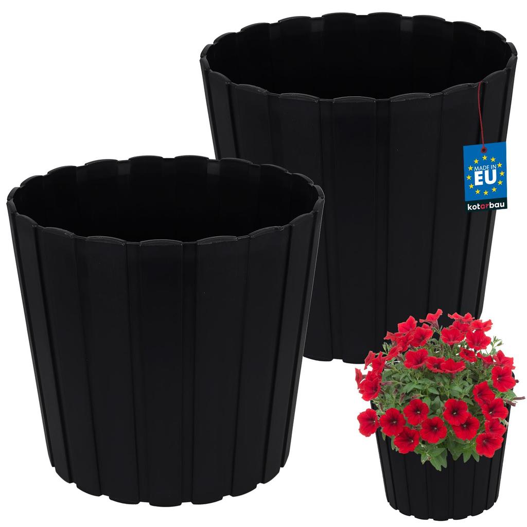 Plastic Flower Pot for Flowers and Herbs On the Balcony or Terrace, Anthracite, 29 Cm, 2 Pcs.